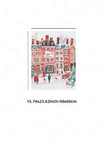 1 Stück rahmenloses gemütliches Winter Straßen-Ölgemälde, Schneestadt Wandkunst Poster, Vintage Landschaftsdruck für moderne Raumdekoration, FunkyPosters, Schlafzimmerdekoration, Wanddrucke für Zimmer, Studentenwohnheim Grundausstattung, herzerwärmende Geschenkidee für Wohnzimmer, Apartment Weihnachtsdekoration