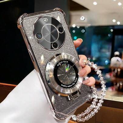 Luxury Rhinestone Crystal Bracelet Compatible With IPhone 6/7/8/X/XS/XR/11/12/13/14/15/16/16e, Galaxy S22/23/24/25/S24 FE/S25 EDGE, A04/05/06/A07/A14/A15/A16/A17/A24/A25/A34, Redmi Note 9/10/11/12/13, Redmi 9/10/12/13C 14C, OPPO, MOTO, Honor X, HW, RENO, Realme C53 C55 C61 C63 C75, Shockproof Corner Design, Shiny Phone Case With Stand