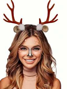 1件装嘉年华派对表演魅力驯鹿角头箍 - 鹿服装，角色扮演无羽毛驯鹿耳环圣诞节 - 卡其色 - 查看 3