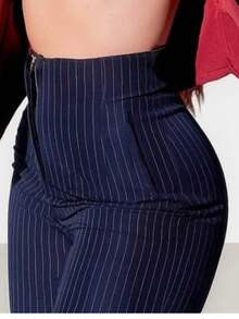 Women Pants - Navy Blue Striped - View 2