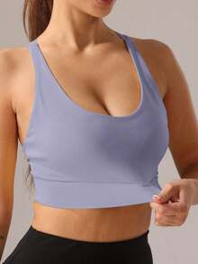 1 件女士运动瑜伽胸罩，弹力，适合健身、户外活动 - 藍色 - 查看 3