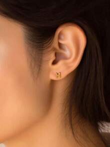 1 对定制首字母泡泡字母耳环，不锈钢个性化 A-Z 26 气球字母耳钉，适合女士，简约珠宝，伴娘礼物，适合秋季时尚，复古，经典，波西米亚风，Y2K 风格，适合送给她、妈妈的生日、情人节、圣诞节的理想礼物 - 金色 - 查看 8