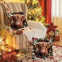 1pc 18" X 18" (45cm X 45cm) Holiday Christmas Cow Print Pillow Case, Single-Sided Print, Suitable For Sofa, Living Room, Bedroom Decoration, Pillow Insert Not Included - Multicolor D - View 7