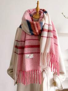 1 Stück Winter Damen Schals Streifen Karomuster Schals und Tücher Dicke warme Damen Mode Farben Quasten Plüsch Schals Outdoor Damen Schal - Verschiedenfarbig - Übersicht 1