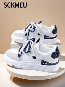SCKMEU. 1pair Sporty Women's Fashionable Casual & Versatile Lightweight Student White Shoes, Sneakers For Outdoors - 米色 - 查看 9