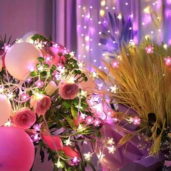 LED String Lights, Pink Sakura Flower String Lights, Outdoor Valentine's Day String Lights, Indoor Colorful Atmosphere String Lights