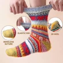 SISOSOCK 5 Pairs Fuzzy Soft Cozy Fluffy Socks Women, Casual Thick Plush Comfy Sleep Socks, Warm Winter Gifts Women - 多色愛-1 - 查看 3