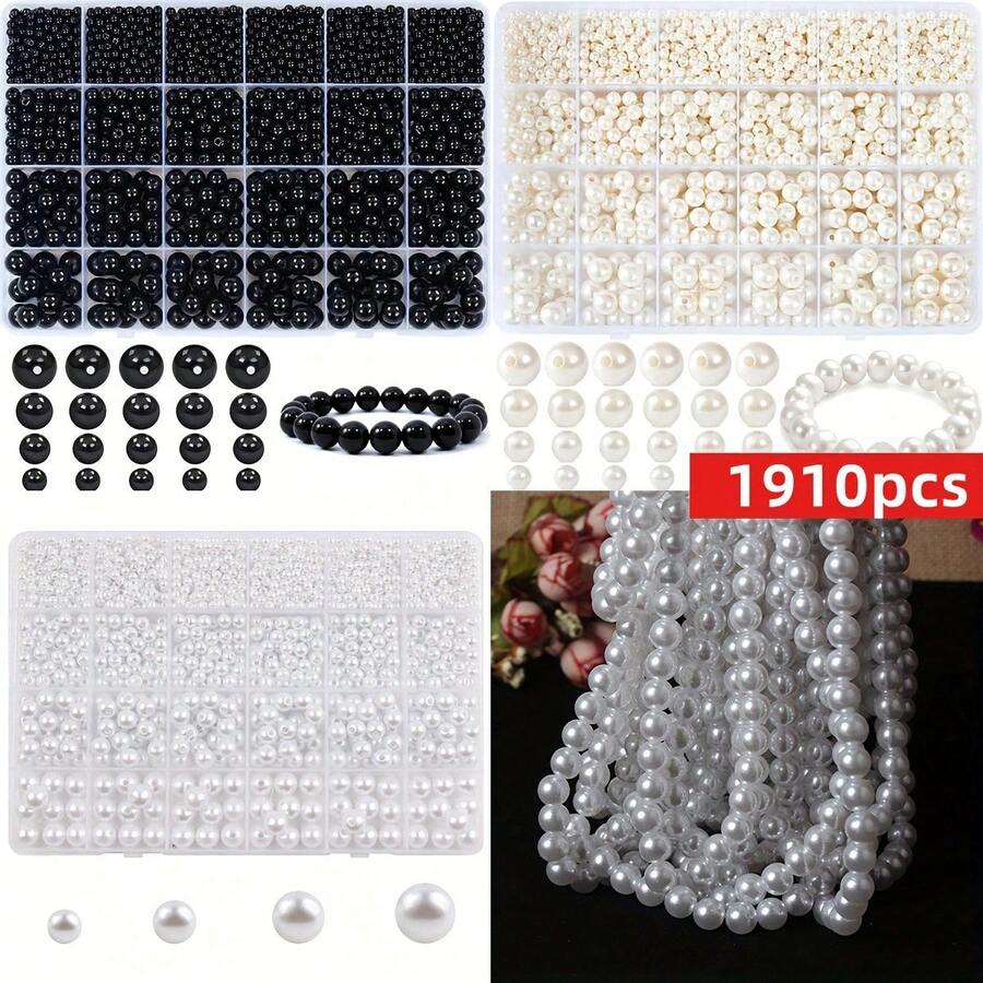1 Box Of 24 Compartments, Approx. 1910pcs Multi-Color Faux Pearl Bead Set, 4 Sizes, Suitable For Jewelry & Bracelet DIY
