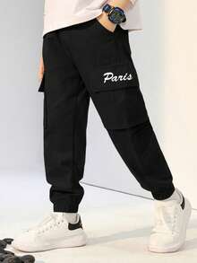 1pc Boys/Teens Casual Comfortable Breathable Workout Outdoor Fashion Printed Pocket Thick Cargo Pants, Suitable For Spring, Summer, Autumn, Winter