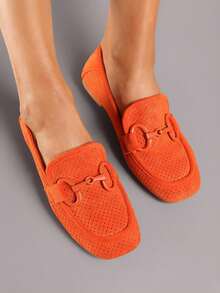 Mocassins perforés doux avec détail de boucle - Chaussures d'été casual pour femmes - Orange - Voir 4