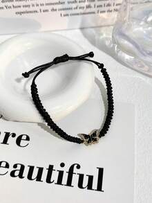 Butterfly Decor Beaded Anklet - Black - View 5