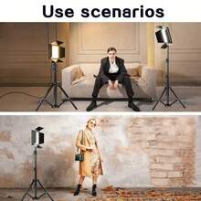 1.1米可调节三脚架LED方形柔光箱灯，三色灯光，适用于摄影棚照明、视频照明、摄影LED面板灯 - 1.1M支架+扇葉燈 - 查看 3