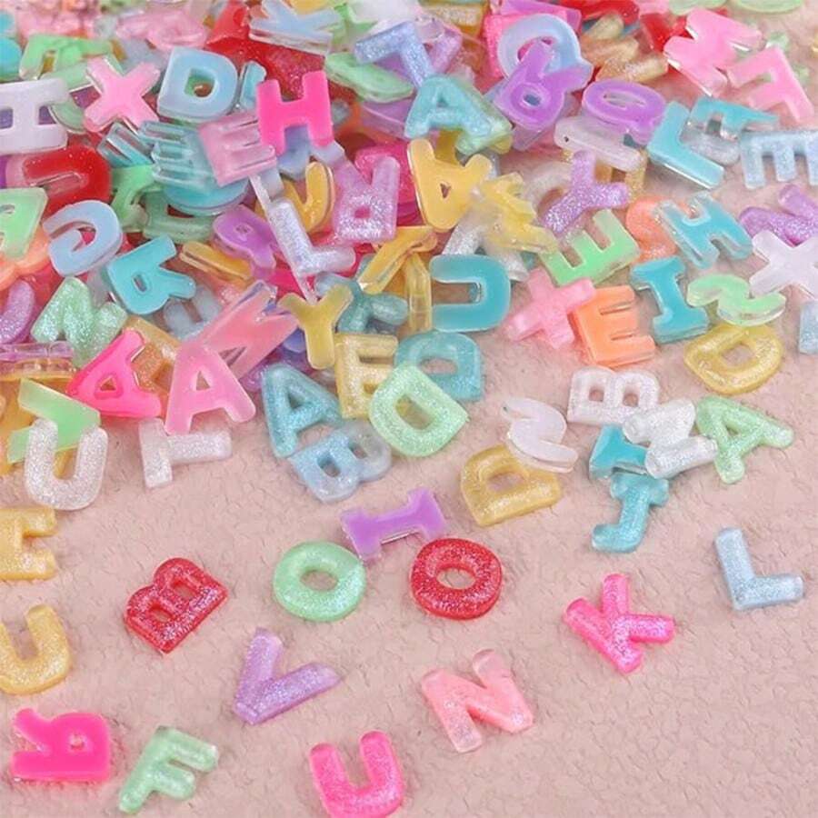 100/200pcs Letter Nail Art Charms Random Candy Color Letter Resin Nail Rhinestones Kawaii Mini Flatback Alphabet ,Summer Flatback Alphabet Nail Gems,For Women DIY Craft Nail Supplies - 200PC - 查看 1