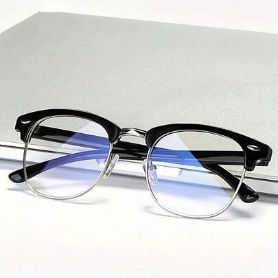 1pcs Anti-Blue Light Glasses - Black Metal Frame Anti-Fatigue Lenses, Modern Y2K Computer Glasses Unisex, Lightweight Metal Frame - Office, Gaming, Daily Use, Tech-Friendly Design, Fashionable Durable Glasses, Office Accessories, Sturdy Hinges