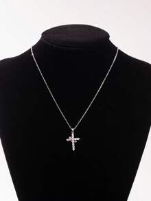 1pc Elegant Sparkling Crown & Cross Stainless Steel Pendant Necklace,Versatile Luxury Style For Girls,Suitable For Party, Festival, Daily Wear, Perfect Gift For Friends