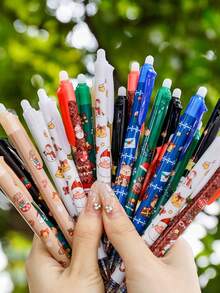 8/12 pezzi Penne cancellabili con stampa natalizia per studenti, regali di cancelleria natalizia di alta qualità, penne a punta sferica con funzione di cancellazione magica