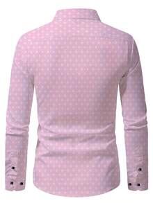 全新男士时尚休闲印花波尔卡圆点和格子长袖衬衫 - 粉色 - 查看 4