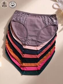 8件装女士性感蕾丝拼接内裤棉质低腰无缝三角裤柔软透气舒适内衣适合瑜伽、运动和日常穿着 - 彩色 - 查看 2