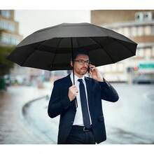 Paraguas de G4Free de 42465462 pulgadas, compacto, reversible, de viaje, con 10 varillas, resistente al viento y a la lluvia, doble capa, apertura y cierre automticos - Negro + 54 pulgadas - Ver 9