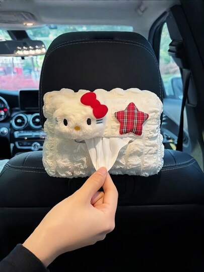 Sanrio Sanrio Hello Kitty Car Tissue Box; Car Tissue Box For Interior Decoration; Cute Cartoon Tissue Bag; Hanging Car Headrest; Neck Pillow; Breathable Car Neck Pillow; Interior Accessories