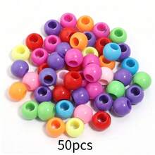50 件/包 10/12/14 毫米亚克力大孔圆珠，随机混色，多种款式选择，时尚休闲可爱多彩手工 DIY 串珠，适用于手链、项链、珠宝制作、吊坠、钥匙扣、装饰品、批发珠子