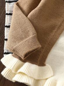 WUHUANG YIYI 2 件套女童可爱二合一下摆设计双色毛衣开衫和宽松裤子套装，秋冬休闲装