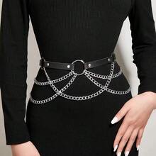 Adjustable Gothic Dark Color Cross Chain Belt For Women, Multiple Sizes Available, Suitable For Daily Wear