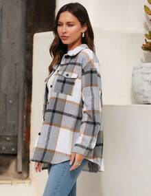 Damen Hemdjacke Karierte Hemdbluse Langarm Loose Shacket Flanell Jacke mit Knöpfen Übergangsjacke XS-XXL