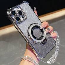奢華水晶手鍊手機殼，防震四角背殼，亮片與支架設計，相容 iPhone 6/7/8/X/XS/XR/11/12/13/14/15/16/16e、Galaxy S26/22/23/24/25/S24 FE/S25 EDGE、A04/05/06/A07/A14/A15/A16/A17/A24/A25/A34、Note 9/10/11/12/13、9/10/12/13C 14C、MOTO、Honor X、HW、RENO C53 C55 C61 C63 C75 - 銀色 - 查看 8