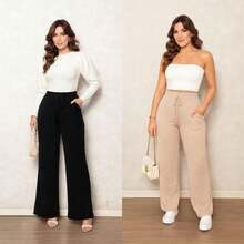 Kit 2 Women's Lanzinha Pants Winter Fashion Pantalona  2025 - 米色和黑色 - 查看 1