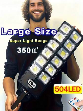 1pc 12000W Solar Powered Outdoor Lamp, Super Bright 18000lm Industrial Lighting Wall Light, 4800mAh Lithium-Ion Battery, Solar Panel Charging, Long-Lasting All-Night Illumination, With Motion Sensor, 3 Lighting Modes, Suitable For Home, Yard, Garage Lighting - 28/120/264/352/440/528 LED