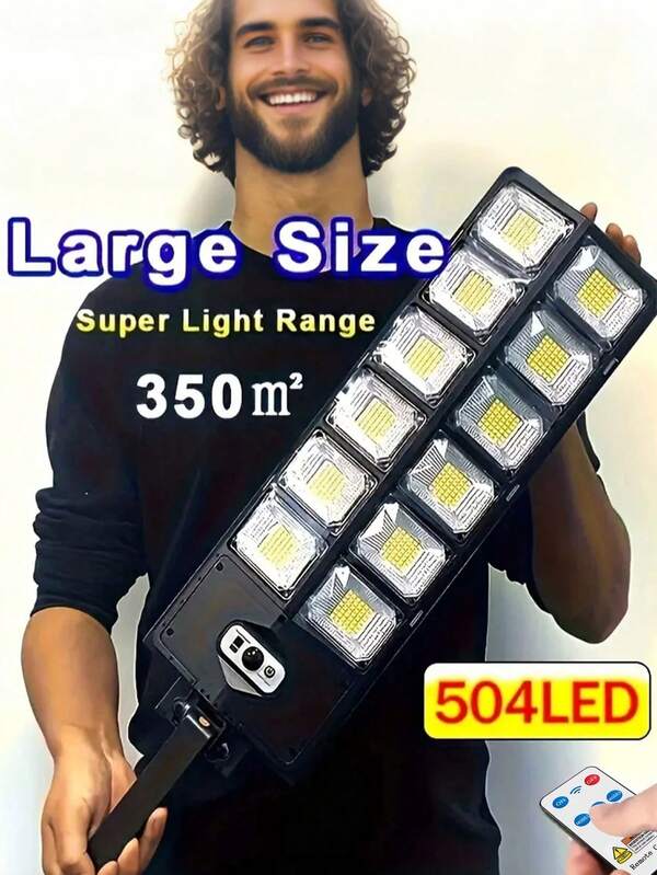 1 pieza Lámpara solar exterior de 12000W, súper brillante de 18000lm, iluminación industrial para pared, batería de ión de litio de 4800mAh, carga con panel solar, iluminación toda la noche, con sensor de movimiento, 3 modos de iluminación, adecuado para hogar, patio, garaje - 28/120/264/352/440/528 LED