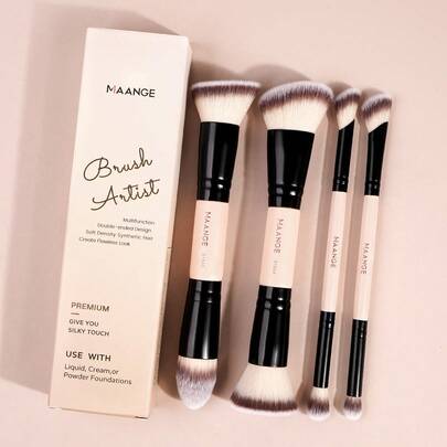 MAANGE 4/6pcs Professional Dual-Ended Makeup Brush Set, Includes Angled Foundation Brush, Contour Brush, Blush Brush, Powder Brush, Eyeshadow Brush, Concealer Brush, Highlighter Brush And Blending Brush. Soft Bristles, Portable, Ideal For Travel And A Great Gift For Women And Girls. The Set Contains Various Makeup Brushes, A Complete Makeup Brush Set, Makeup Brush Kit, Makeup Gift Set.