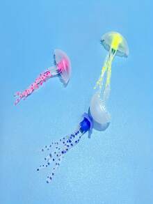 6/3 件迷你人造水母水族箱装饰 - 荧光夜光逼真水母雕像，带彩色触手，非电动，适用于淡水和海水鱼缸、水族箱造景配件 - 彩色 - 查看 10