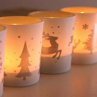 1个迷你圣诞树驯鹿烛台，玻璃小烛杯，圣诞礼物，家居装饰，圣诞装饰品，圣诞礼物