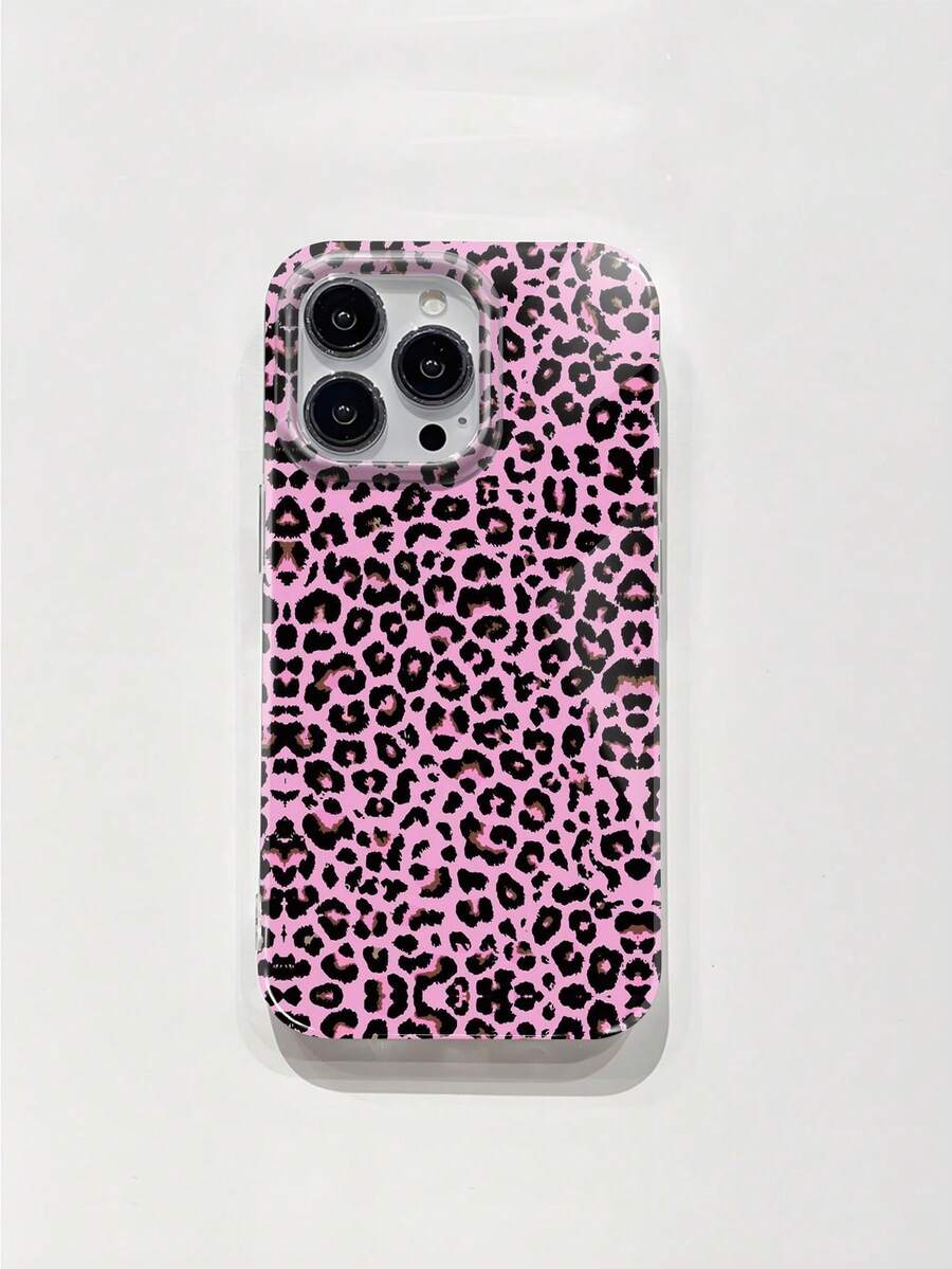 1pc New Minimalist Leopard Print Pattern Phone Case, Shockproof Anti- Soft Transparent TPU+PC Protective Cover, Compatible With IPhone - Multicolor - View 1