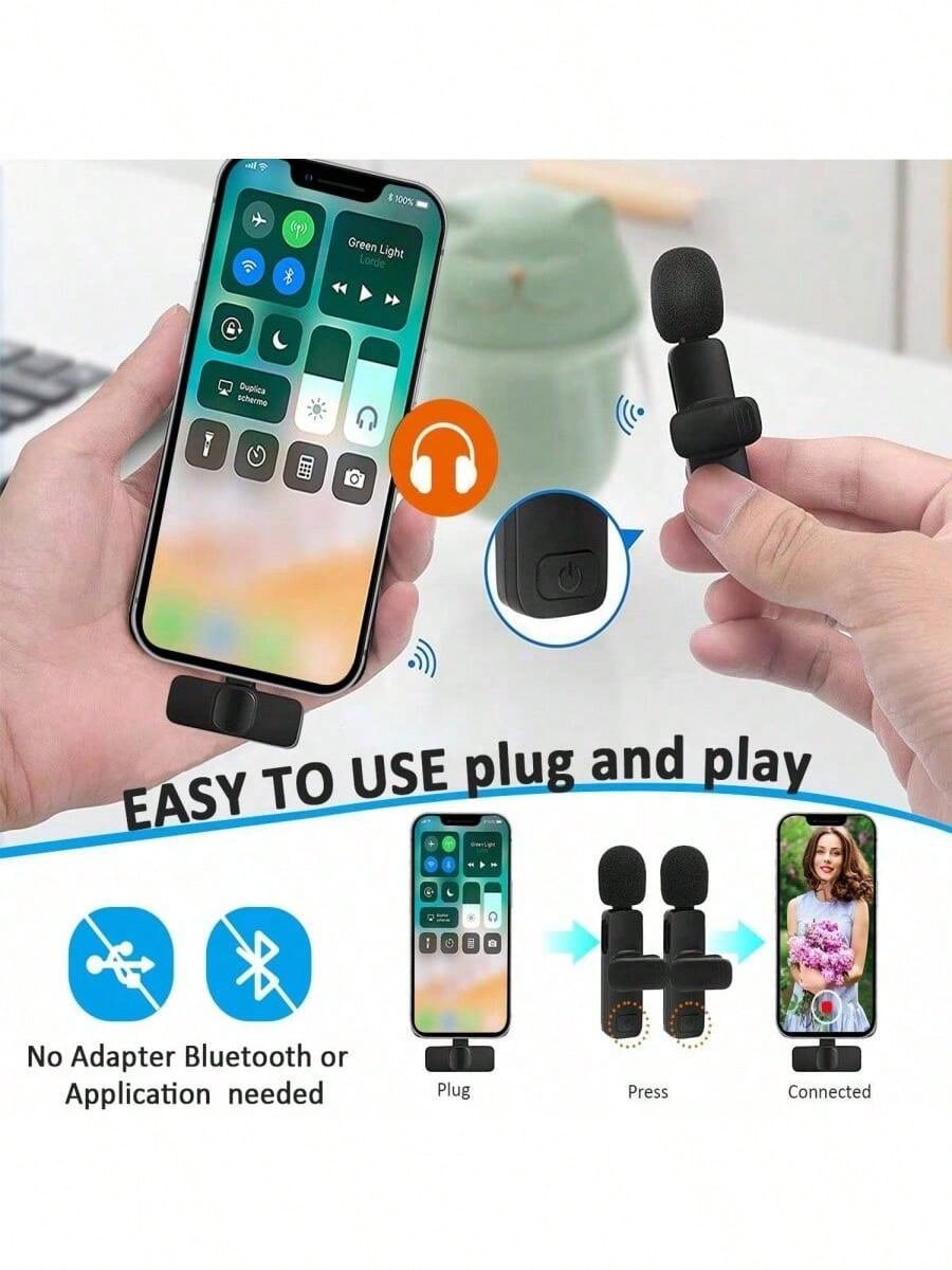 ميكروفون لاسلكي قابل للتثبيت، متوافق مع هواتف iOS/...
