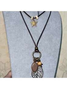 Vintage Versatile Western Style Long Double Layer Necklace New Forest Style Literary Layered Bohemian Sweater Chain - 鏤空樹葉民族風項鍊 - 查看 2