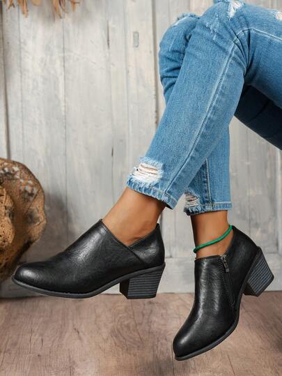 Stivali alla caviglia con tacco chunky e cerniera laterale, stivali Chelsea con tacco chunky, stivali da motociclista, stivali da equitazione, stivali invernali, stivali da donna, scarpe invernali, tacchi alti neri