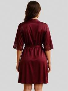 Luxury Romantic And Lace Robe Comfortable Bathrobe Night Line Bride And Maternity - Burdeos - Ver 2