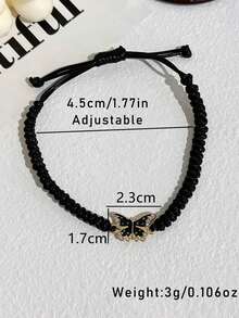 Butterfly Decor Beaded Anklet - Black - View 4