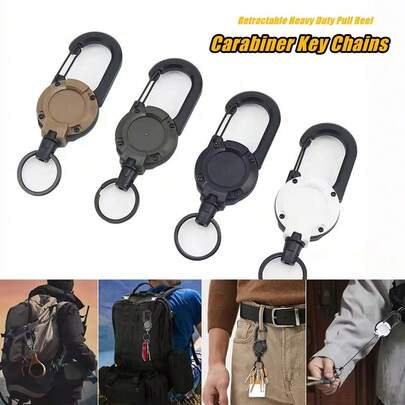 Car Keychain, Car Multi-Purpose Tool, Safety Buckle Badge Holder, Keychain, Keyring, Rope Buckle, Keychain, Backpack, Steel Wire Rope, Luya Telescopic Buckle, Outdoor Fishing Accessories, Anti Loss, Easy To Pull Rope Buckle, Backpack Key Hanging Buckle