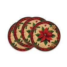 4/6/8 pièces Sets de table de Noël - Série bleue d'hiver de Noël, sapin de Noël, couronne, Père Noël, motif floral, sets de table, lavage à la main uniquement, décoration de table à dîner ronde d'hiver, décoration de cuisine et de salle à manger pour fête - 36 cm