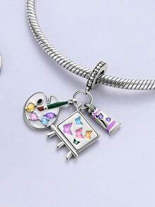 1 件银色涂层吊坠珠，釉面油画调色板形状，适合搭配原装手链 DIY 制作，日常派对购物 - 銀色 - 查看 6