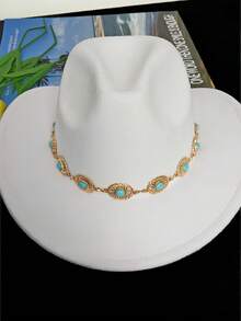 1 件波西米亚几何绿松石串珠帽链，适合日常帽子的多功能配饰，生日礼物