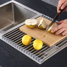 Large Roll-Up Dish Drying Rack, Silicone Foldable Dish Rack, Over-Sink Dish Drainer, Roll-Up Sink Drying Rack, Fully Silicone-Coated Stainless Steel Dish Drying Rack, Multifunctional Roll-Up Dish Drying Rack Over A Silicone-Coated Stainless Steel Sink, Heat-Resistant And Non-Slip Dish Drainer. Suitable For Pots, Pans, Spoons.Drainage Mat & Drying Mat