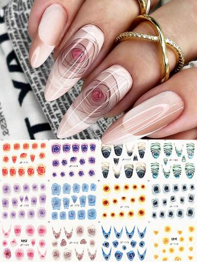 Stripes Nail Art Stickers Water Transfer Nail Decals Rainbow Geometric French Nail Design For Nail Art Decoration, Watermark Nail Designs Accessories For Acrylic Nail Supplies, DIY Manicure & Salon Use