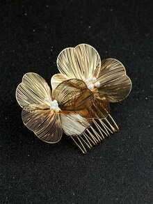 1pc Ladies' Handmade Hair Comb With Gold Bowknot, Perfect For Bridal Party, Festival, Adult Gift Elegant - Gold - View 5