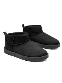 calcena Women's Cozy Ultra Mini Ankle Winter Boots, Warm Faux Shearling Plush Lined Snow Booties, Comfortable Flat Slip-On Faux Suede Style for Everyday Casual Wear - 黑色 - 查看 3