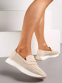 Soft Perforated Loafers Women's Casual Spring/Summer Shoes - Beige - View 1